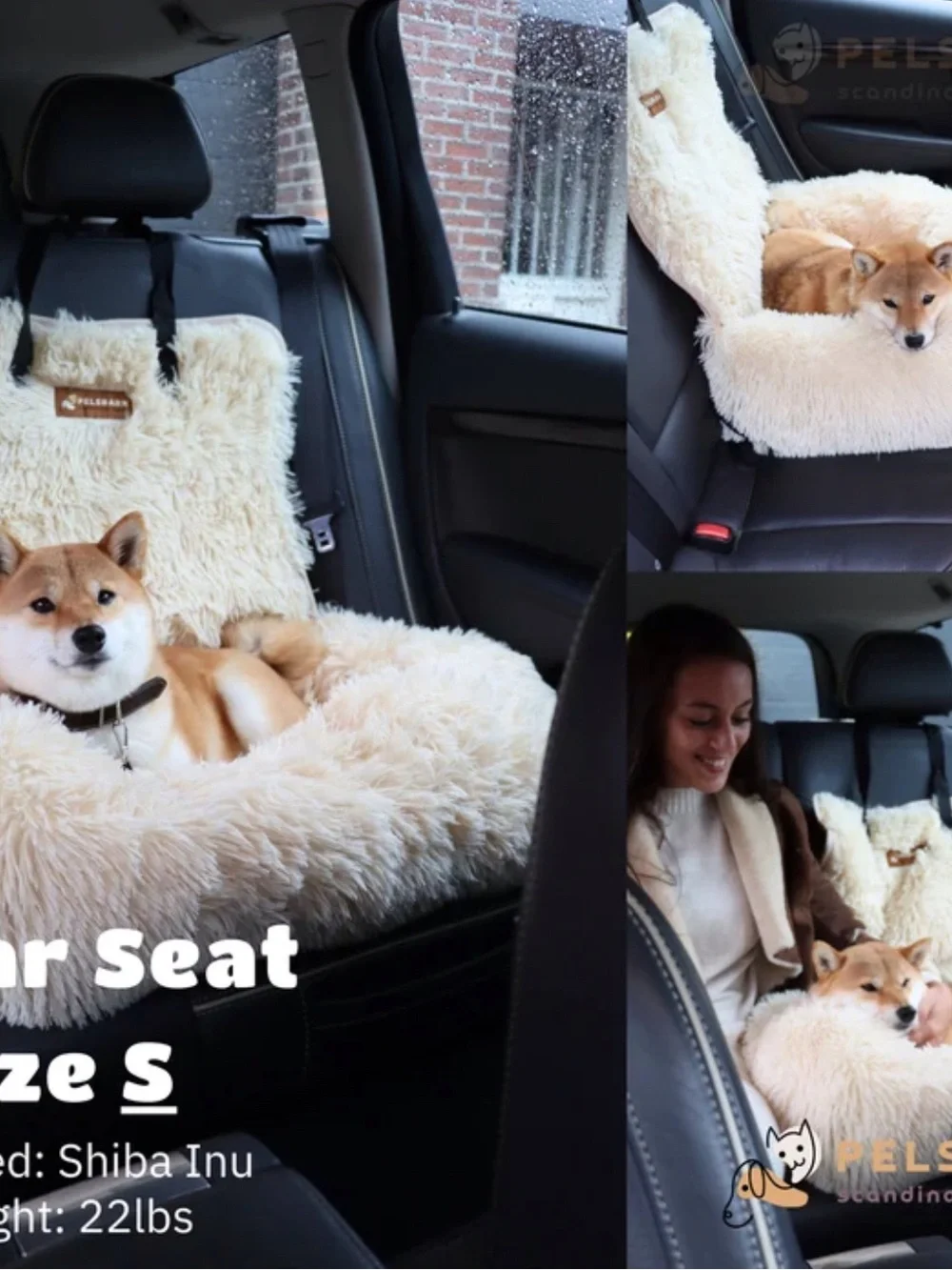Pelsbarn Cream Shaggy Dog car seat Cover - Plush Travel Pad size Small